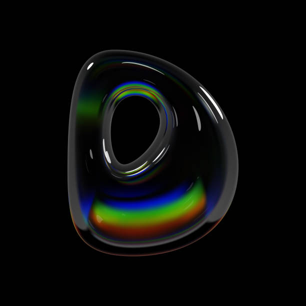 istock 3d glass letter D with translucent surface and holographic reflections for Y2K font design 2172005271