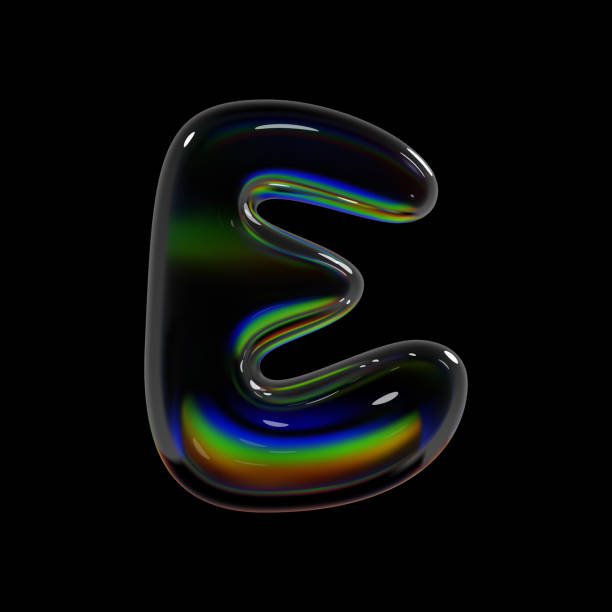 istock 3d holographic glass letter E with glossy surface and rainbow dispersion effect in inflated bubble style for Y2K typography 2172005916