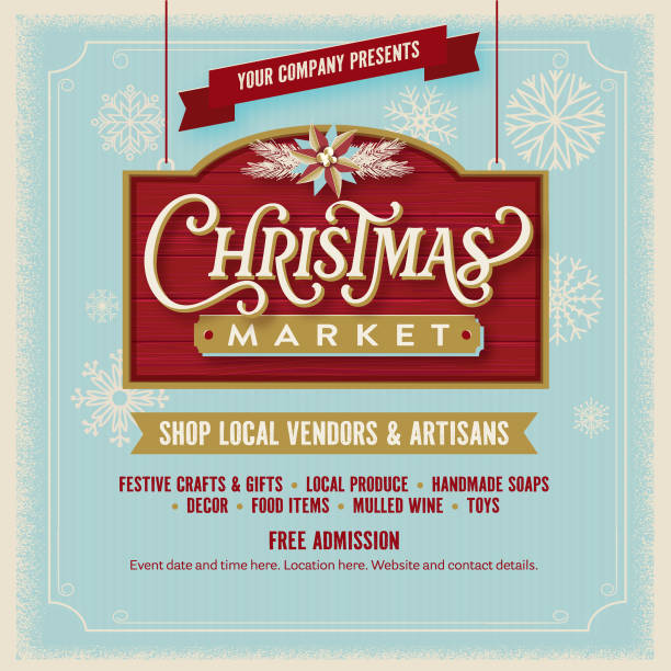 Vector illustration Christmas Market poster design template with decoration ornament and text design, flyer, leaflet, advertisement. Easy to edit vector eps in download. Includes high resolution jpg.