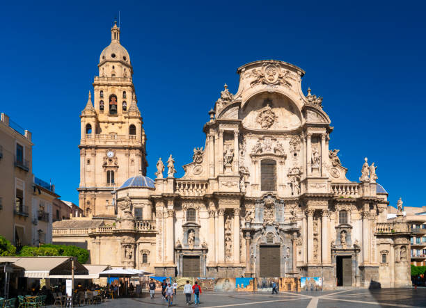 Murcia, Spain - May 11, 2022: Cathedral of Saint Mary in Murcia, Spain on a sunny day.