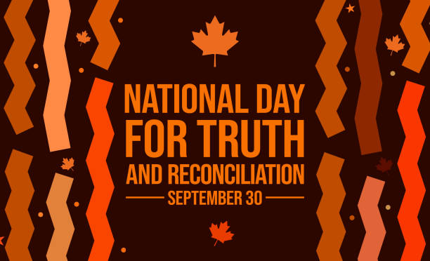 ilustrações de stock, clip art, desenhos animados e ícones de september 30 is national day for truth and reconciliation in canada, background design with leafs and typography in orange color. - dia