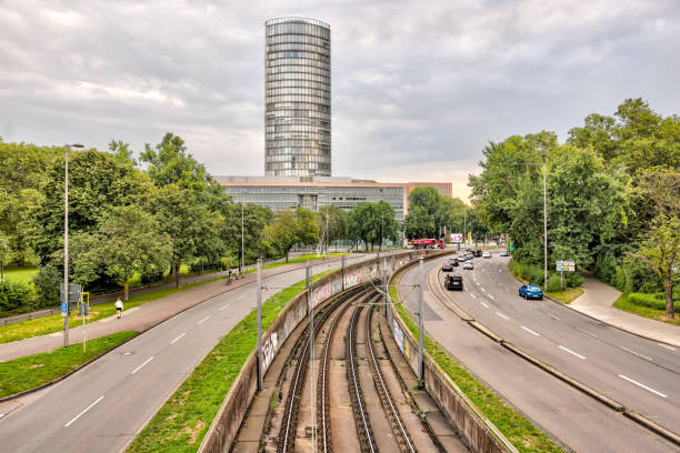 Koln, Germany - July 31, 2024: Railway tracks and bridges in Cologne, Germany