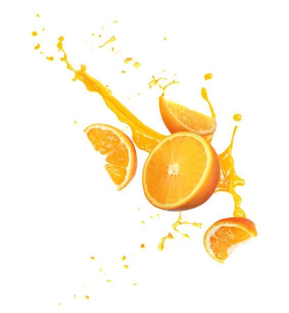 istock Orange with splashing juice isolated on white 2172040636