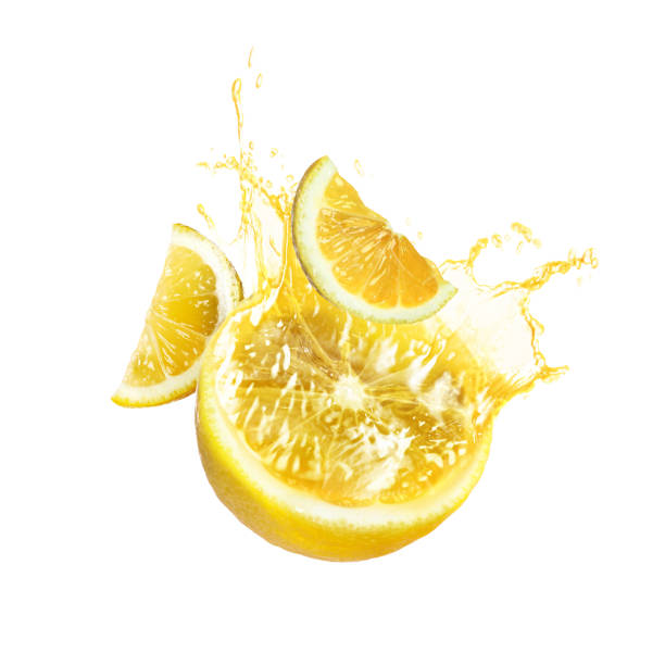 istock Lemon with splashing juice isolated on white 2172040637