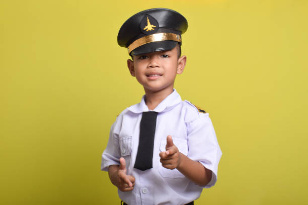 istock Asian boy Airplane pilot showing finger to camera 2172044471