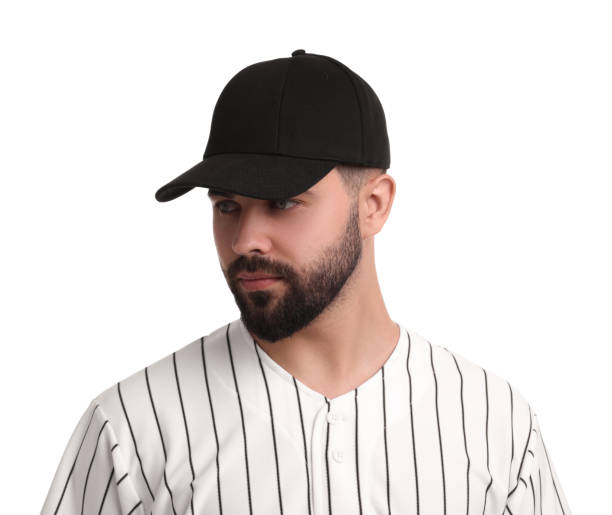 istock Man in stylish black baseball cap on white background 2172044641