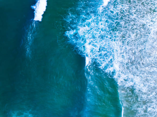istock Top view waves crashing on sandy shore, Beach sea space nature background 2172048015