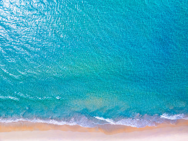 istock Top view waves crashing on sandy shore, Beach sea space nature background 2172048080