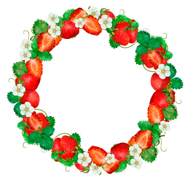 istock Beautiful and Decorative Illustration of a Circular Strawberry Floral Wreath Design 2172048190
