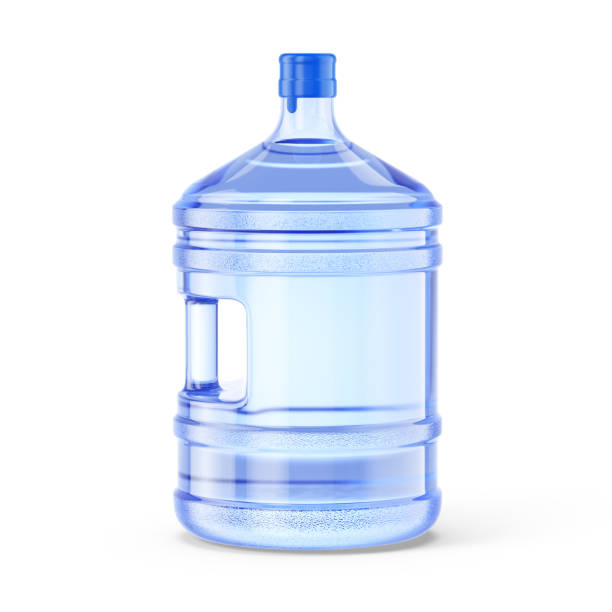 istock 19 liter water bottle with handle. Blue Transparent plastic water bottle isolated on white. Water delivery concept. 3d rendering 2172056330