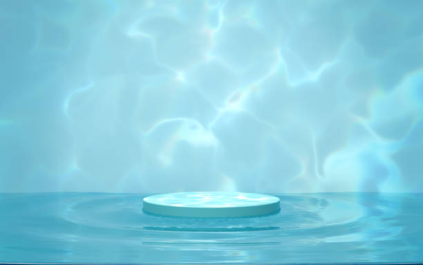 istock 3d podium empty with water wave isolated on blue background. cosmetic display product stage, 3d illustration render 2172061146
