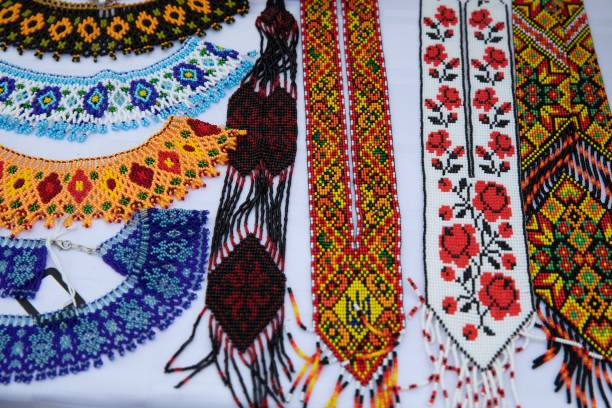 istock Traditional colorful beadwork necklaces and belts. 2172062113