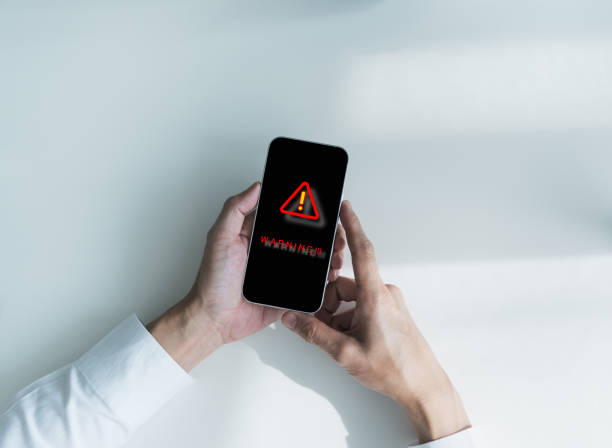 istock Warning and alert to user from virus, malware or scam. Cyber security protection and prevention program system from hacker or cyberspace hack or attack. Business and technology concept. 2172066721