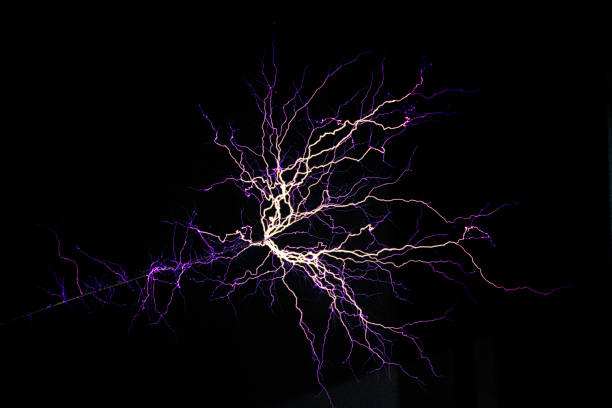 istock Blue and purple electric lighting on black background. 2172067133