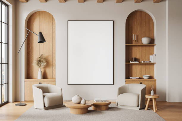 istock Home living room interior with rest zone and decoration, mockup frame 2172071091