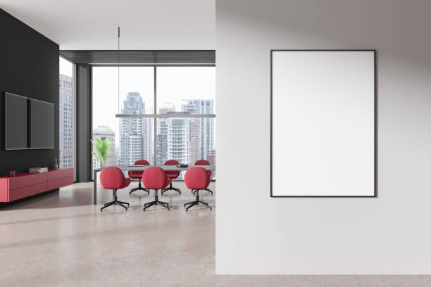 istock Office interior with blank framed poster on wall in modern design. 3D Rendering 2172071706