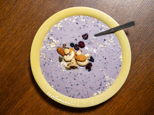 Healthy Breakfast, Blueberry Oatmeal Bowl with Nuts