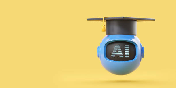 istock AI robot in graduation cap, education concept. Empty colored background 2172072344