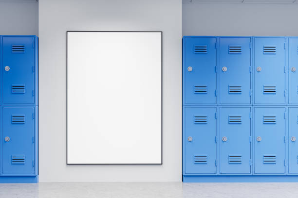istock School hallway with lockers in row, back to school concept. Mockup frame 2172073272