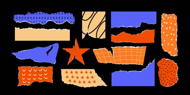 ilustraciones, imágenes clip art, dibujos animados e iconos de stock de conjunto moderno de papel rasgado7 - chatarra