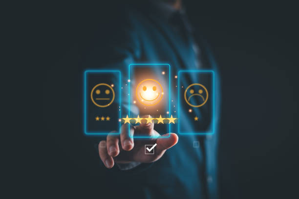 istock Customer service and Satisfaction ,business man giving Feedback satisfaction. five stars Positive Review. Client Satisfaction Surveys, good, five stars, best product and service. Excellence guarantee. 2172090050
