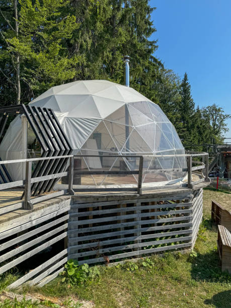 istock Modern geodesic dome located in a serene forest setting for eco-friendly living and relaxation 2172100510