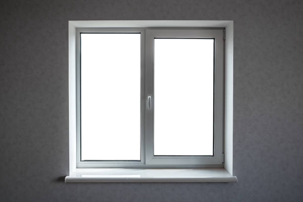 istock Plastic white window with isolated part in the wall 2172101904