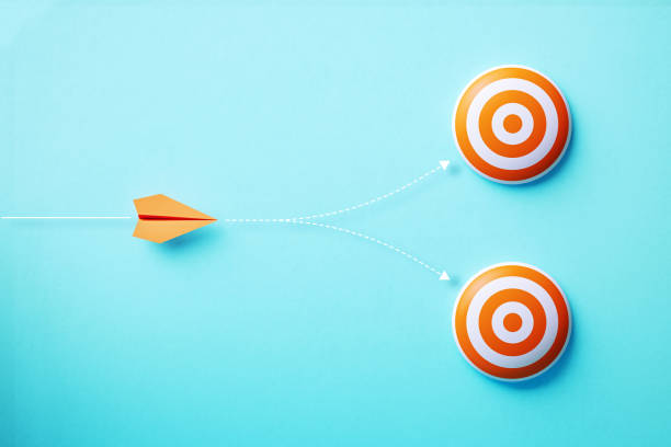 istock Paper Plane And Targets On Blue Background 2172104081