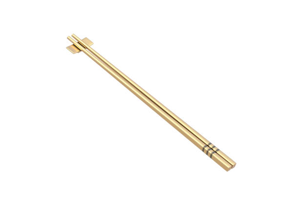 istock Golden chopstick isolated on white background. 3d render 2172105029