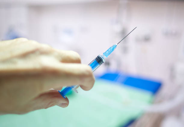syringes lie on the table in the intensive care unit