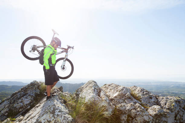 istock Mountain biker riding on his btt bike 2172106549