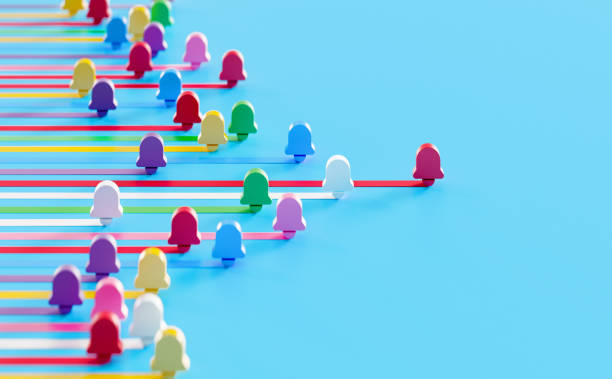istock Colorful Notification Bells On Blue Background - Leadership And Competition Concept 2172108087