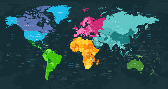 Highly Detailed World Map With Colorcoded Continents For Easy ...