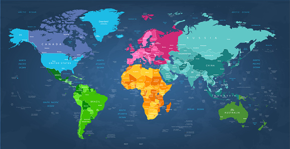 Highly Detailed World Map With Colorcoded Continents For Easy ...