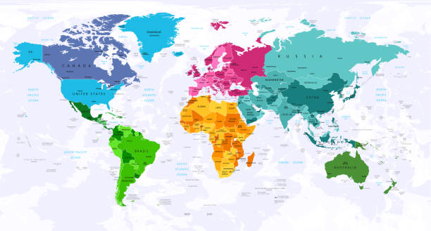 Highly Detailed World Map With - Highly Detailed World Map With Color Coded Continents For Easy Identification 