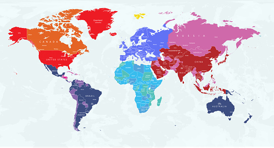 Highly Detailed World Map With Colorcoded Continents For Easy ...