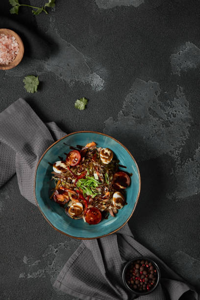 istock Gourmet Salad with Tongue, Vegetables, and Egg on Dark Rustic Background - Top Down View 2172118644