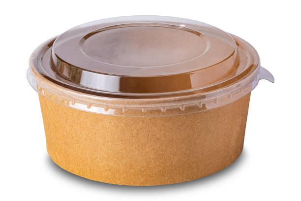 istock Eco-friendly brown paper bowl cover with transparent plastic lid 2172118883