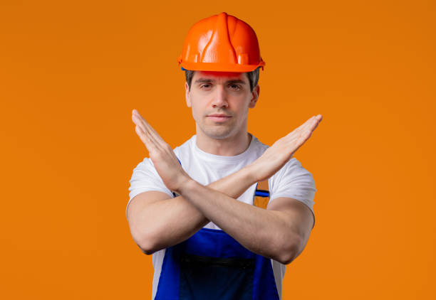 istock No, Never, Mature 30s Worker Builder Man Rejecting Stop Crossing Hands. Ban 2172124210
