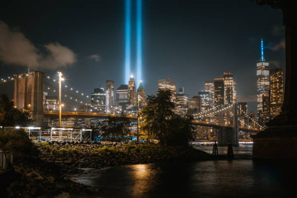 istock 9/11 Tribute in Light over the Brooklyn Bridge and Lower Manhattan 2172127326