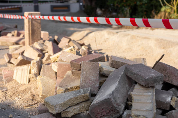 istock Construction site with a pile of bricks and caution tape marking the area for safety 2172130600