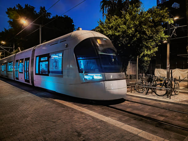istock Quiet Urban Street with Tram Rails at Night 2172139096