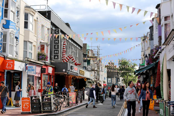 Brighton, United Kingdom - September 12, 2024: People walking along the most popular street in Brighton in East Sussex, England.
