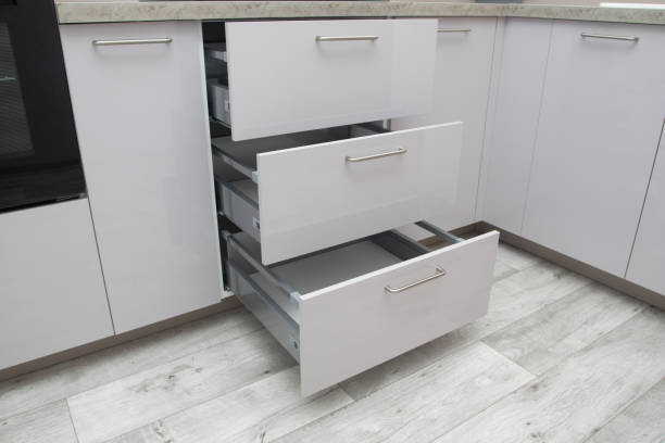 istock Drawers with closers for a modern kitchen. Kitchen Cabinet Door Drawers with Soft Quiet Closer Damper Buffers 2172149181