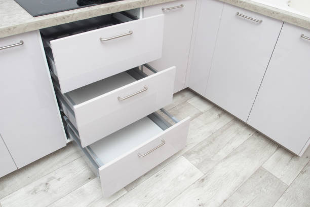 istock Drawers with closers for a modern kitchen. Kitchen Cabinet Door Drawers with Soft Quiet Closer Damper Buffers 2172149259
