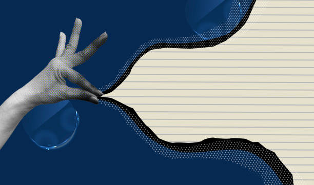 istock Hand holding note paper with line blank sheet beside. Concept of note-taking. Art collage digital pop modern art 2172154902