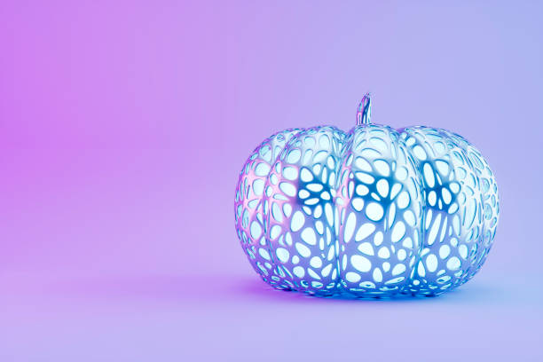 Halloween pumpkin organic shape on neon background. Digitally generated image. 3d render.