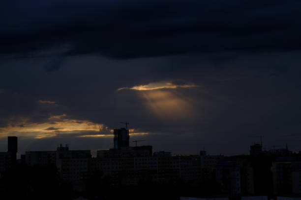 Sunset in the city with silhouette of buildings