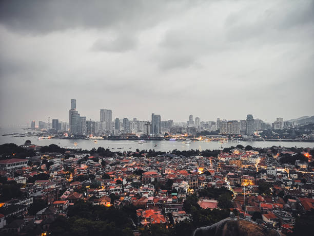Evening landscape of Xiamen skyline from Sunlight rock
