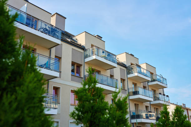 istock Residential building facade with balconies and windows 2172170999